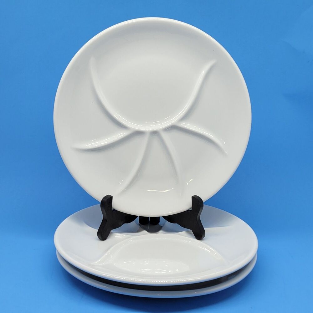 Pillivuyt France Porcelain Depuis 1818 9 5/8" Set Of 3 White Divided Plates VGC